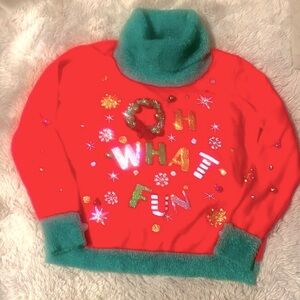 Holiday Time Bling Xmas turtle neck sweater size 16/18. Reads “OH WHAT FUN! NWOT